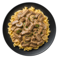 Bœuf stroganoff sauce crémeuse aux champignons et nouilles aux œufs