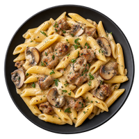 Penne aux saucisses italiennes et champignons, sauce crémeuse